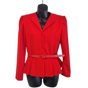 Vintage LESLIE FAY Red Two Piece Blazer Skirt Set Size 10